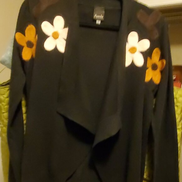 Aaeda Women's Size Small Black Floral Felt Cardigan, Boho Y2K - Picture 3 of 11